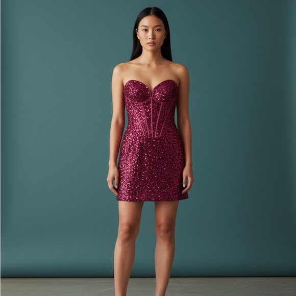 Jovani Dresses & Skirts - Jovani Strapless Sequin Corset Mini Dress – Hot Pink / Fuchsia – Size 0
